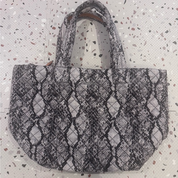 MZ WALLACE Quilted Snake-Print Tote Bag in Black and White